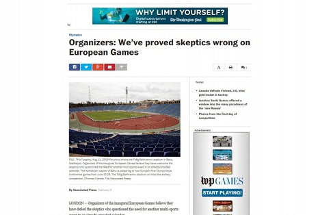 The Washington Post issues article on Baku-2015 European Games